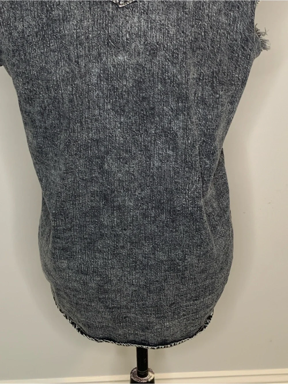 Carmar Black Acid Wash Distressed Denim Button-up Sleeveless Vest